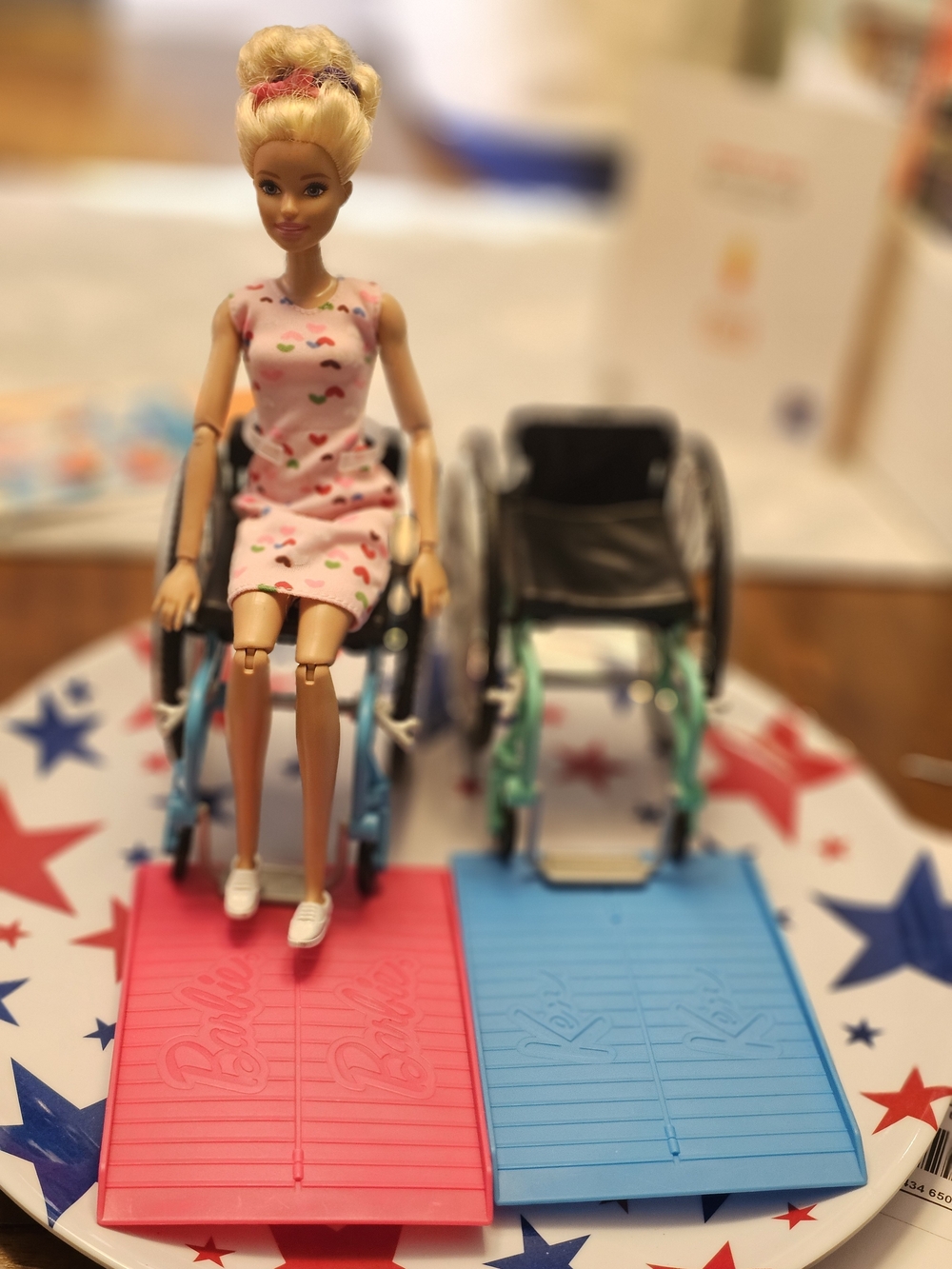 Barbie Blue Wheelchair Pink Ramp Ken Teal Wheelchair  Includes Moveable Barbie